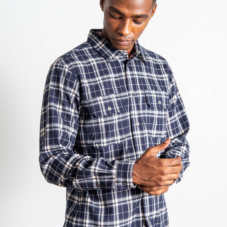 Mens Navy Stretch Flannel