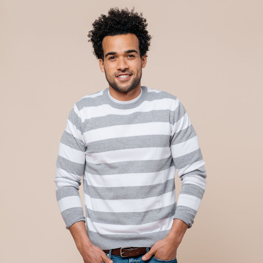 Grey Stripes Crewneck Men's Sweater