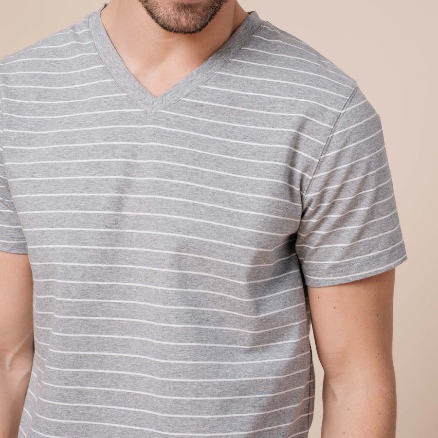Men's stripe short sleeve v-neck shirt