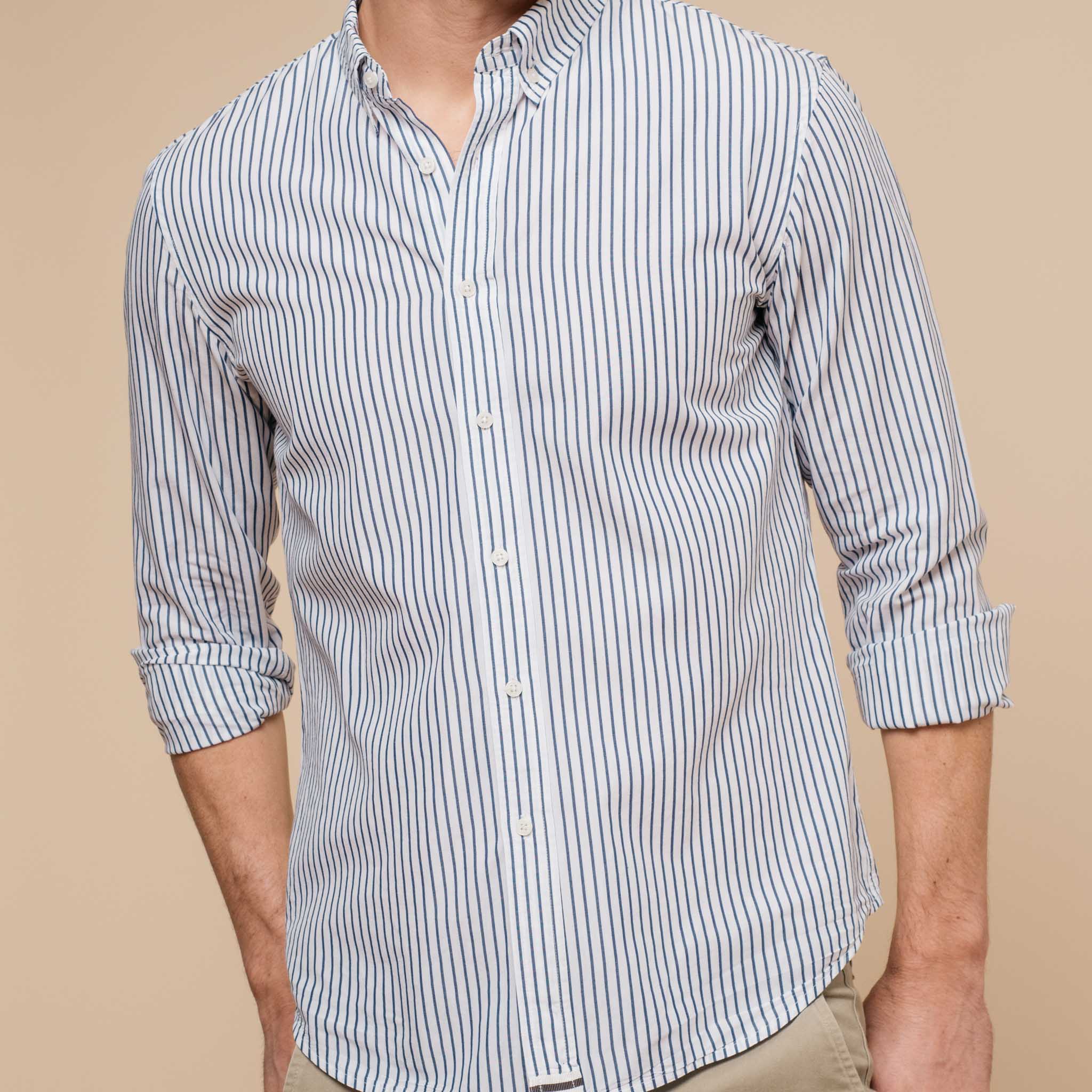 Pinstripes Long Sleeve Shirt - White - Highland Duds